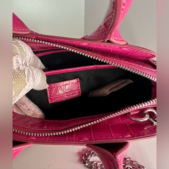 Zara Pink Crocodile crossbody top handle bag - Picture 5 of 7